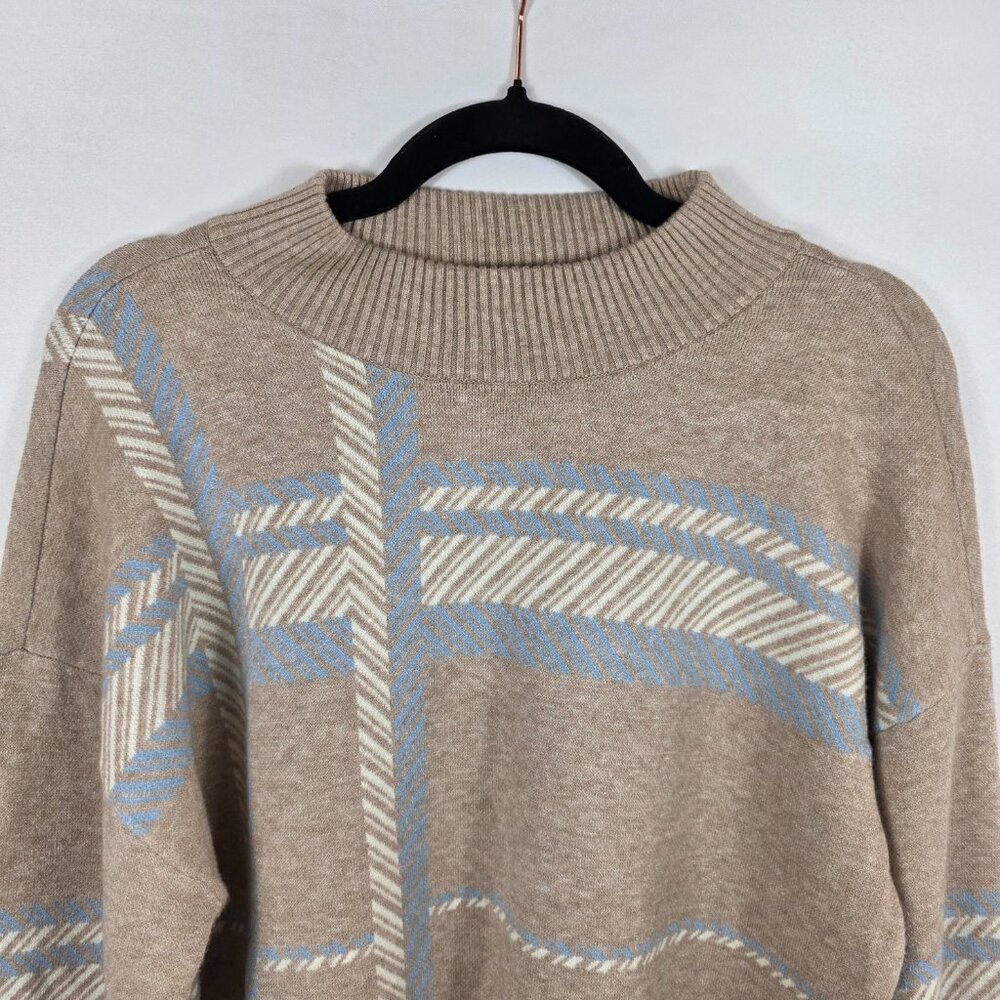 Laundry by Shelli Segal Beige Jacquard Plaid Sweater Women's Size Medium - Picture 2 of 15